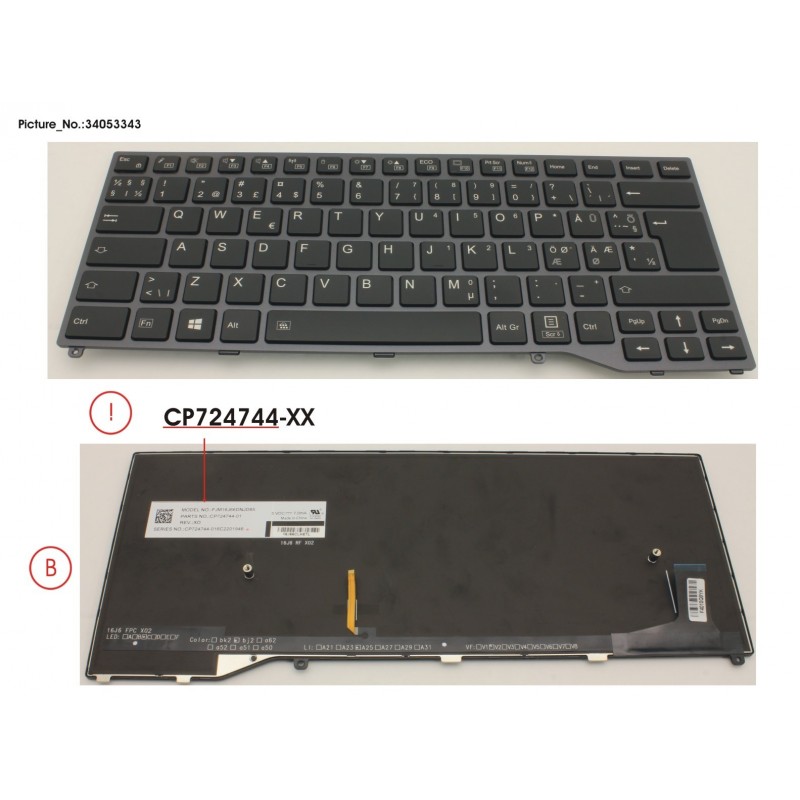 34053343 - KEYBOARD BLACK W/ BL NORDIC/EST