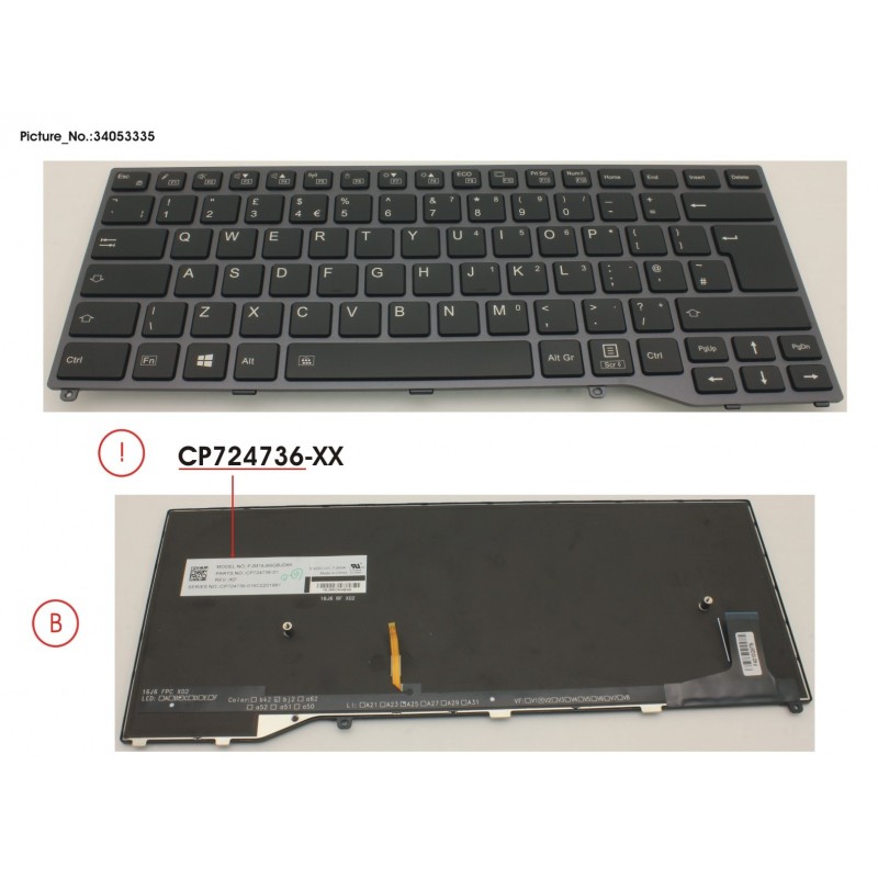 34053335 - KEYBOARD BLACK W/ BL UK