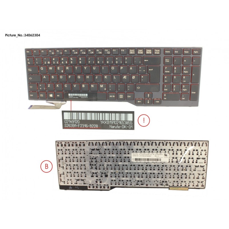 34062304 - KEYBOARD BLACK W/O TS DENMARK