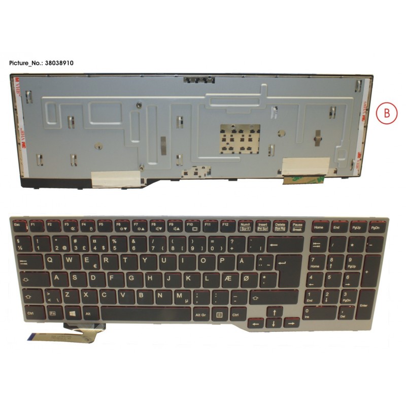 38038910 - KEYBOARD BLACK/RED DENMARK W/O TS