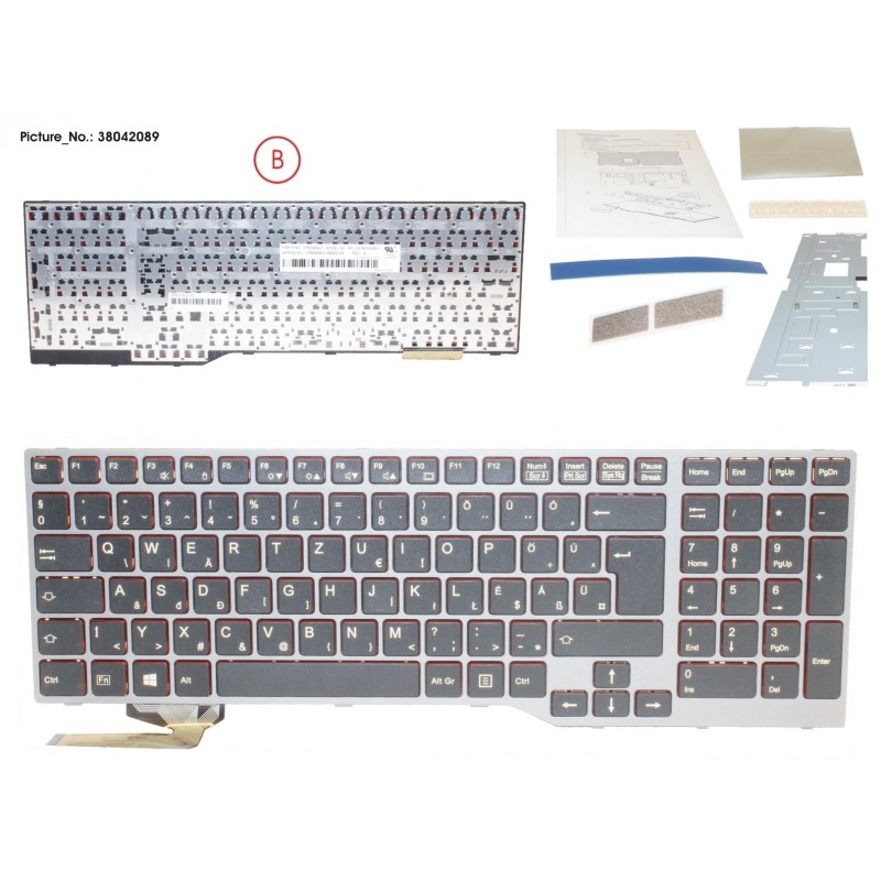 38042089 - KEYBOARD BLACK/RED HUNGARY W/O TS