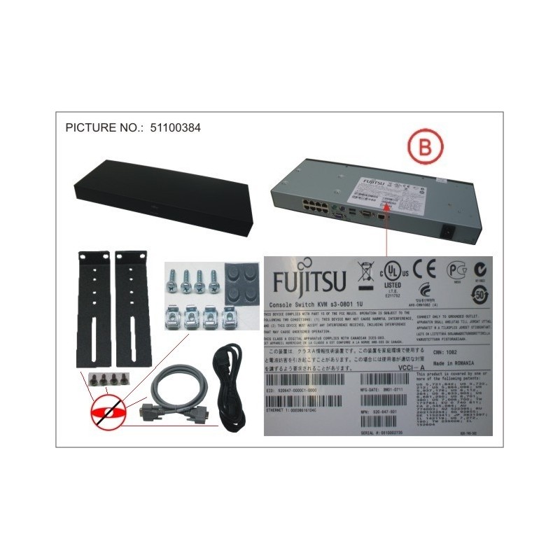38018082 - CONSOLE SWITCH KVM S3-0801, 1U