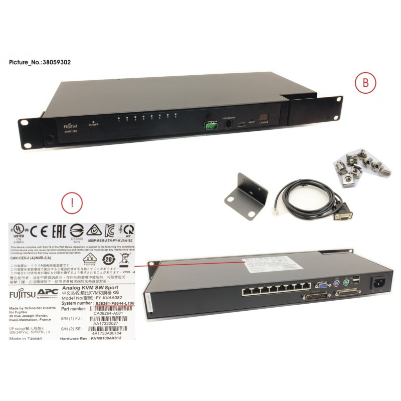 38059302 - CONSOLE SWITCH KVM (KVM0108A), 1U