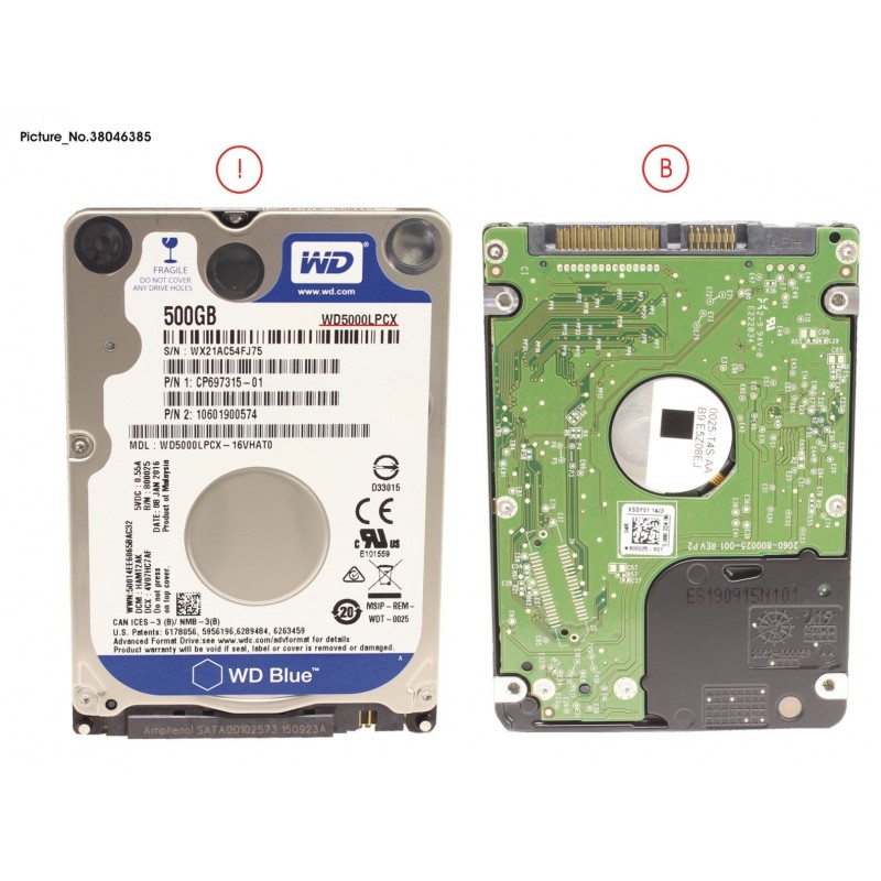 38046385 - HDD 500GB SATA S3 5.4K 2.5' 4K-AF (7MM)