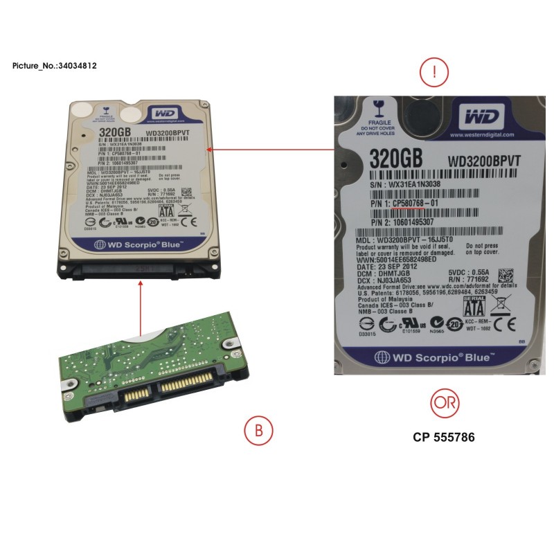 34034812 - HDD 320GB SATA2-5 5.4K - WD 4K-AF
