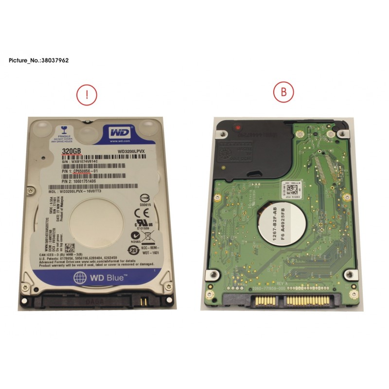 38037962 - HDD 320GB SATA2-5 S3 5.4K - WDC 4K-AF(7MM)