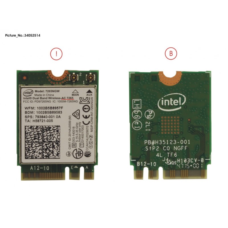 34052514 - WLAN MODULE INTEL DB AC7265 NON VPRO