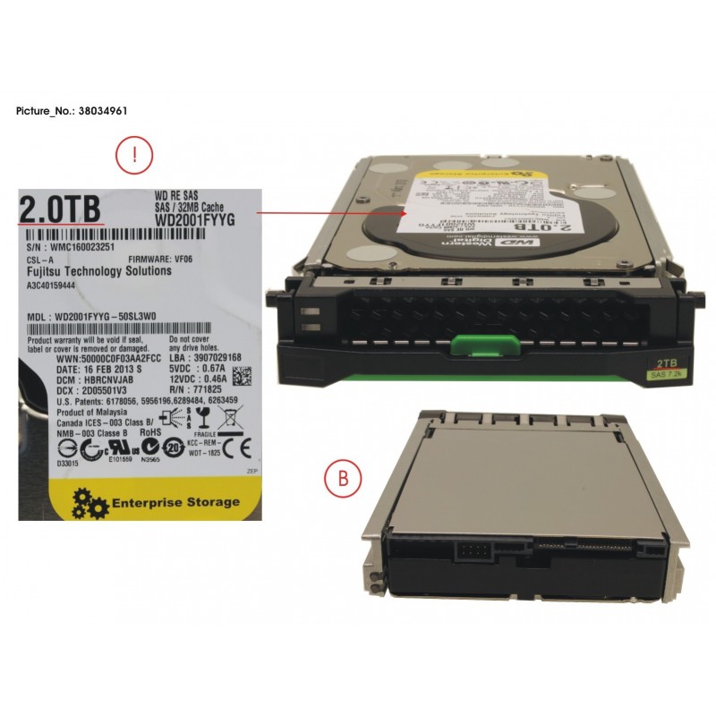 38034961 - HD SAS 6G 2TB 7.2K HOT PL 3.5' BC