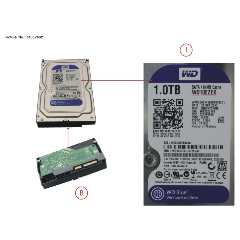 34039832 - HDD 1TB SATA S3 7.2K 3.5' 4K-AF