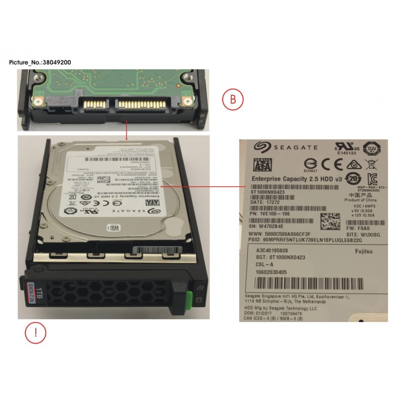 38049200 - HD SATA 6G 1TB 7.2K 512N HOT PL 2.5' BC