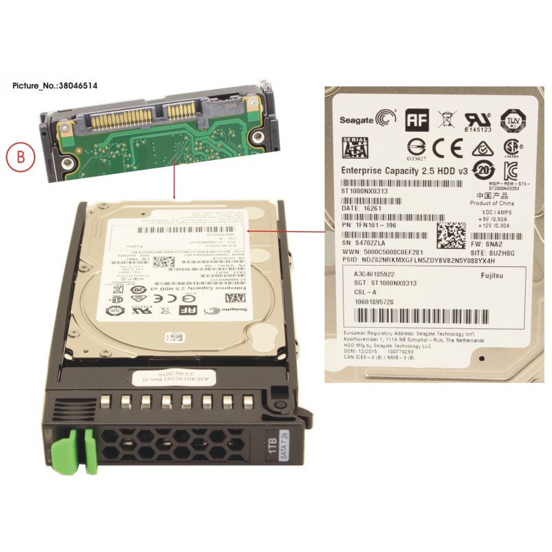 38046514 - HD SATA 6G 1TB 7.2K 512E HOT PL 2.5' BC