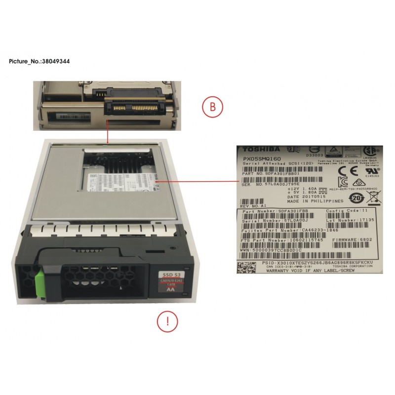 38049344 - DX S3 SED SSD SAS 1.6TB 12G 3.5 X1