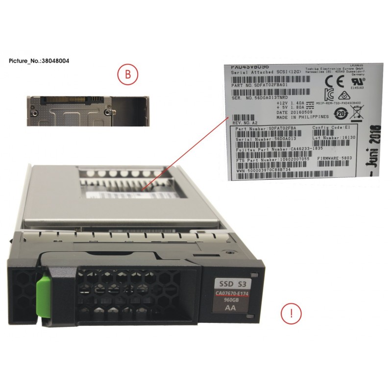 38048004 - DXS3 MLC SSD SAS 960GB 12G 3.5 X1