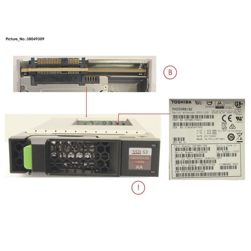 38049309 - DXS3 MLC SSD SAS 1.92TB 12G 3.5 X1