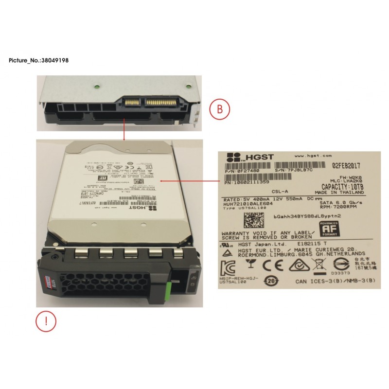 38049198 - HD SATA 6G 10TB 7.2K 512E HOT PL 3.5' BC