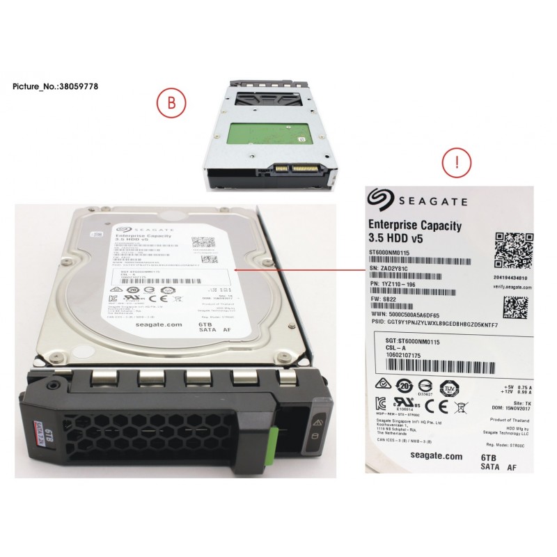 38059778 - HD SATA 6G 6TB 7.2K 512E HOT PL 3.5' BC