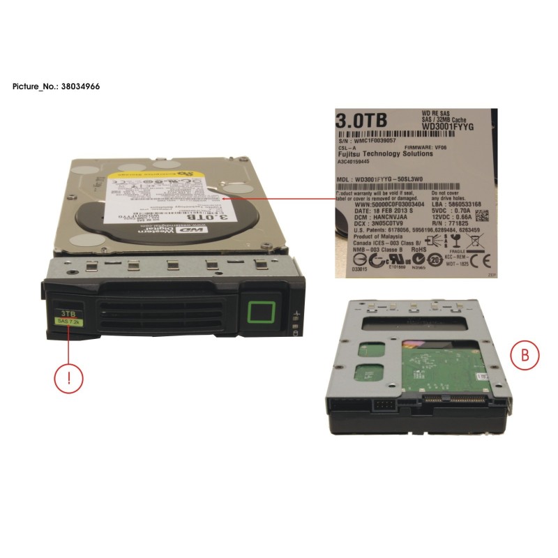 38034966 - HD SAS 6G 3TB 7.2K HOT PL 3.5' BC