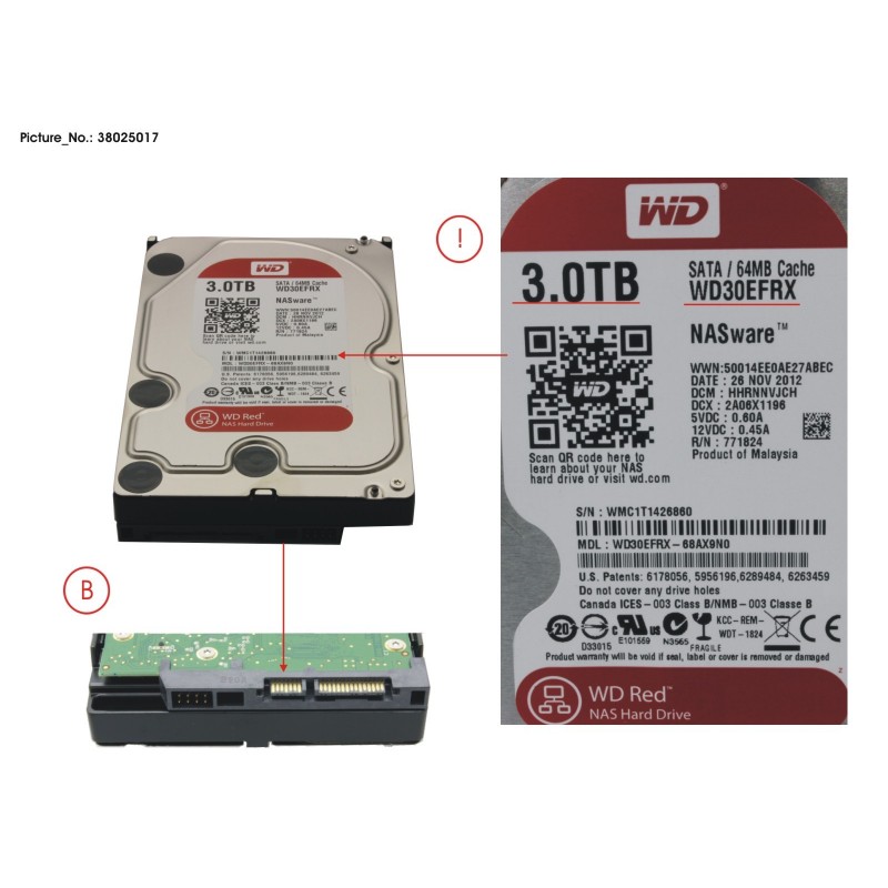 38025017 - HDD 3 TB WD RED FOR NAS