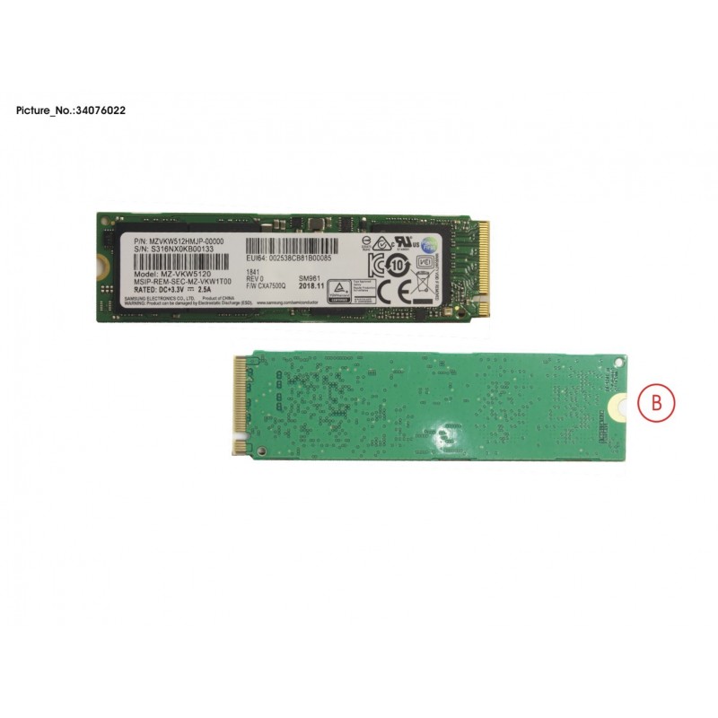34076022 - SSD PCIE M.2 2280 SM961 512GB