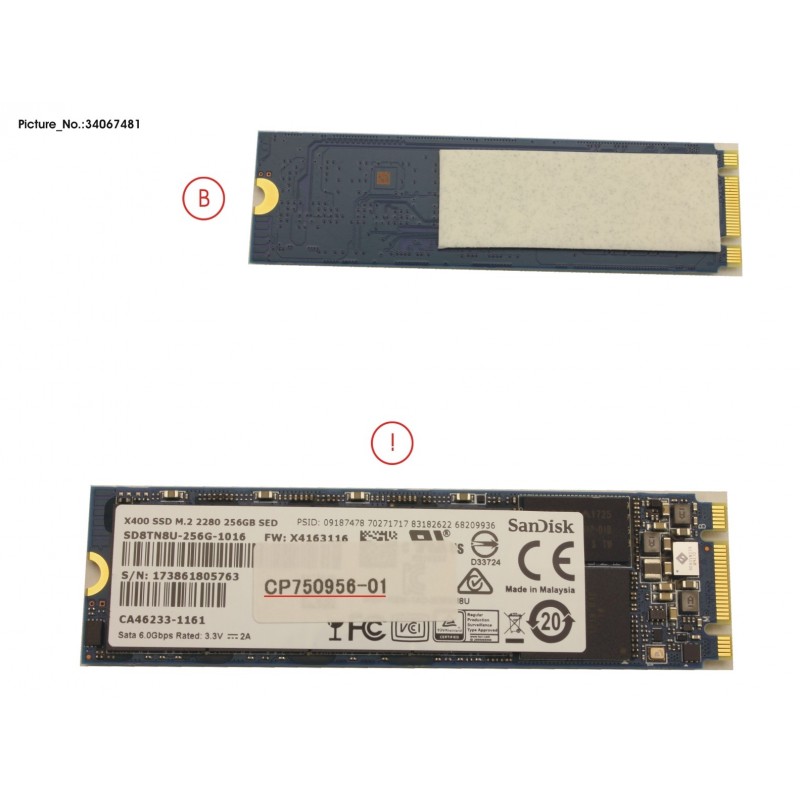 34067481 - SSD S3 M.2 2280 256GB (FDE) W/RUBBER