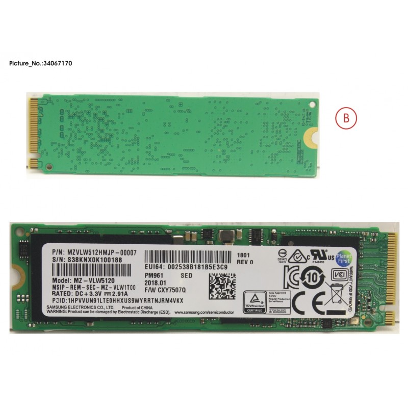 34067170 - SSD PCIE M.2 2280 PM961 512GB(FDE)