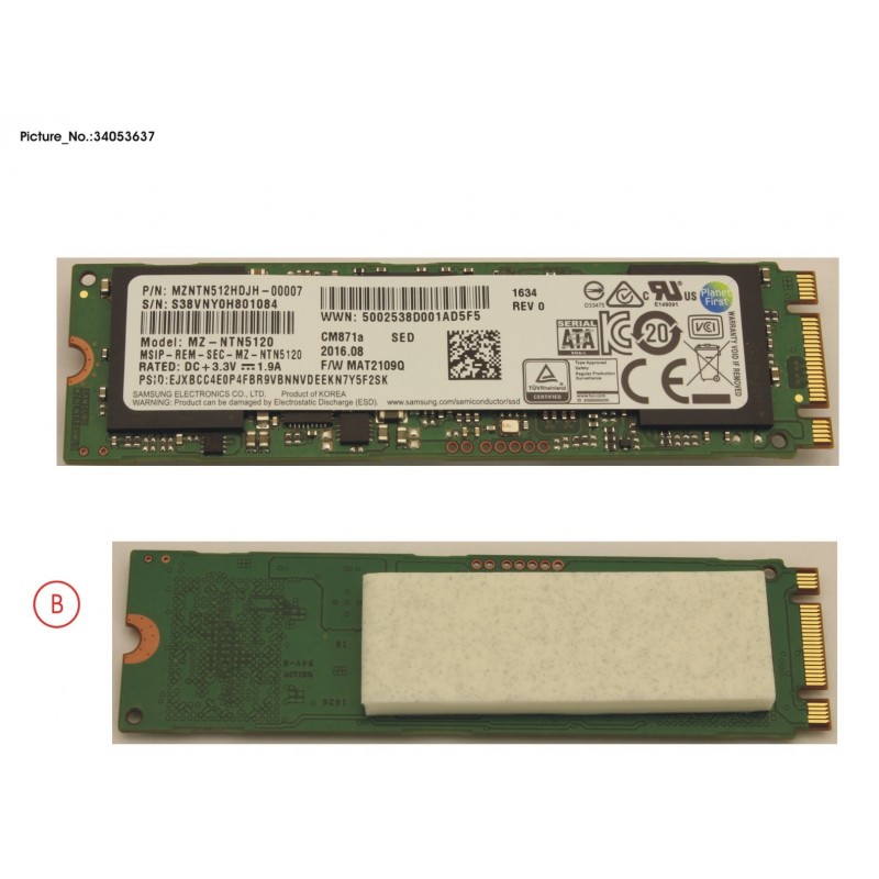 34053637 - SSD S3 M.2 2280 512GB (FDE) W/RUBBER