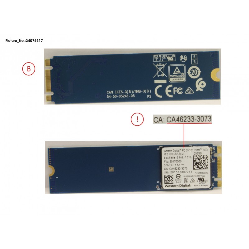 34076317 - SSD PCIE M.2 SN520 256GB (NON-SED)