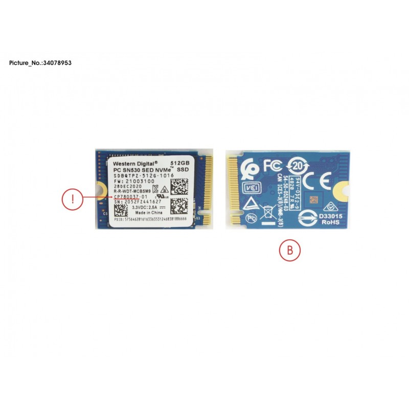 34078953 - SSD PCIE M.2 2230 512GB SN530 (SED)
