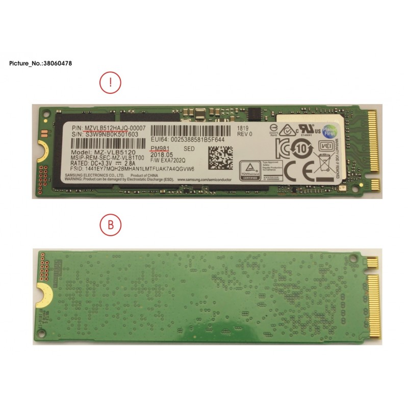 38060478 - SSD PCIE M.2 2280 512GB PM981 (OPAL)