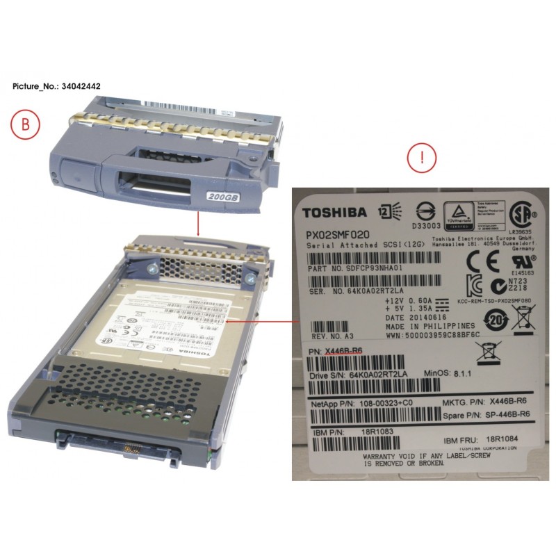 34042442 - SSD, 200GB, B, DS224X, FAS2240-2