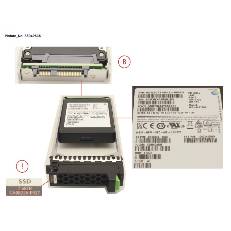 38049535 - DX S4 MLC SSD SAS 2.5' 7.68TB 12G