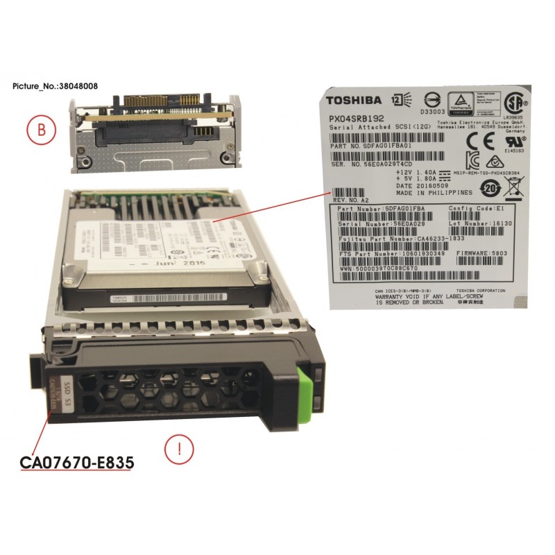 38048008 - DXS3 MLC SSD SAS 1.92TB 12G 2.5 X1
