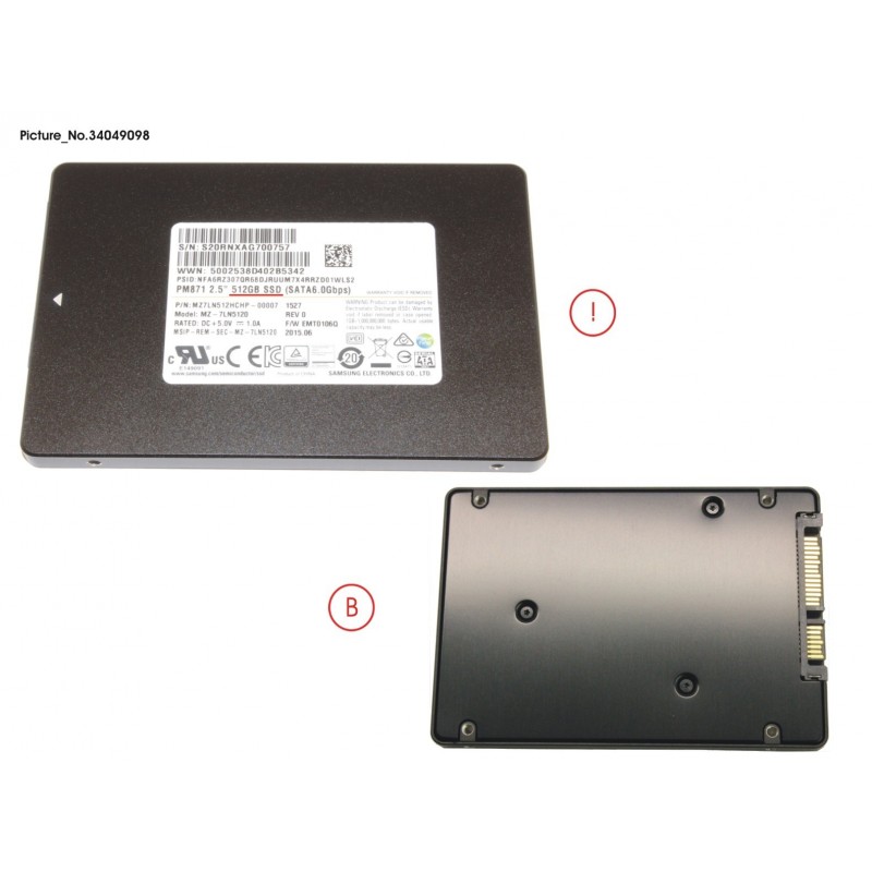 34049098 - SSD S3 512GB 2.5 SATA/UGS(FDE) (7MM)