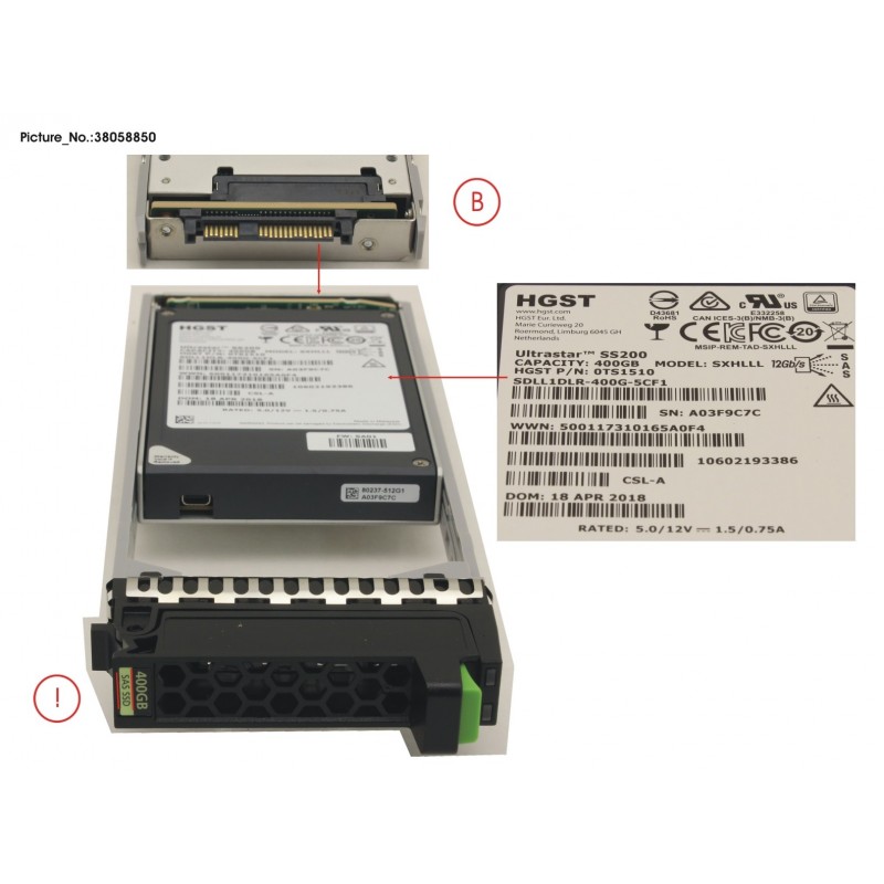 38058850 - JX40 S2 MLC SSD 400GB 3DWPD SPARE