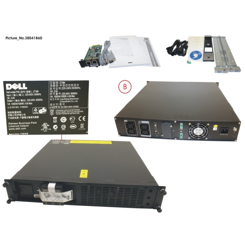 38041860 - DELL UPS, RACK, 1000W, 2U, 230V, INCL.