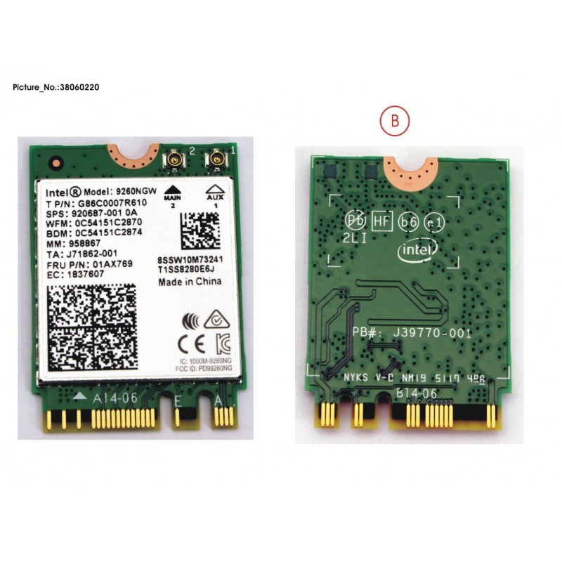 38060220 - INTEL DUAL BAND WIRELESS-AC 9260 - 2230