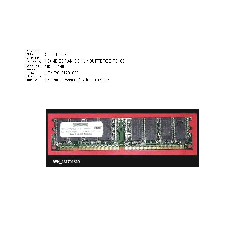 02060196 - 64MB SDRAM 3.3V UNBUFFERED PC100
