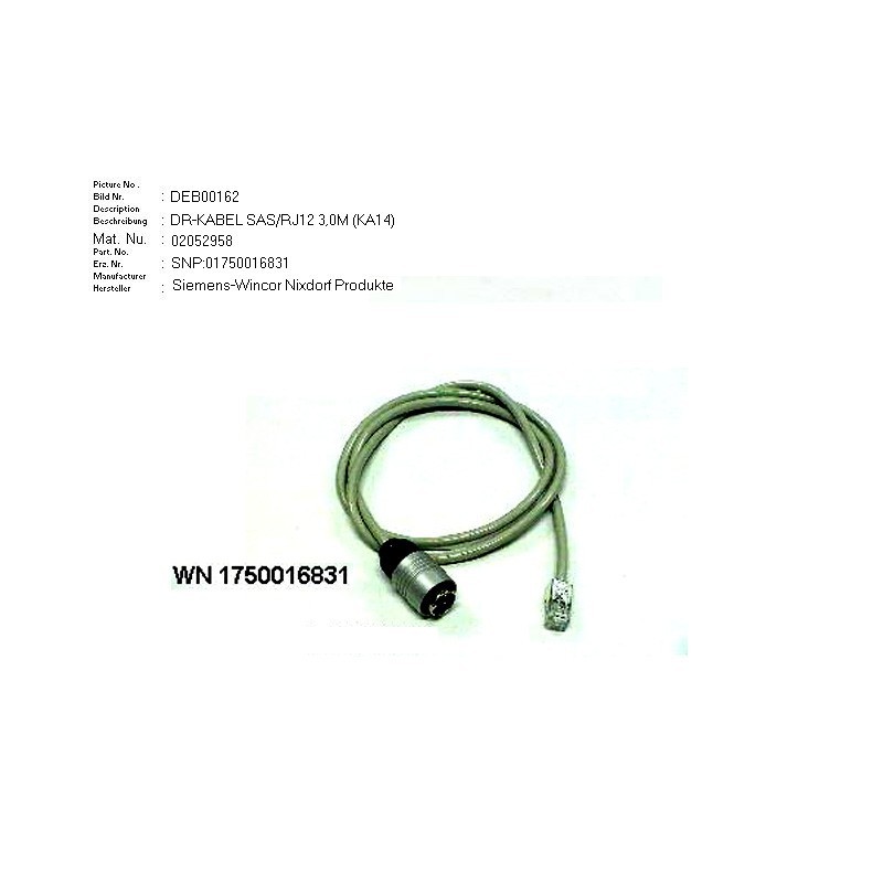 02052958 - CASH DRAWER CABLE KA14 SAS RJ12 3M