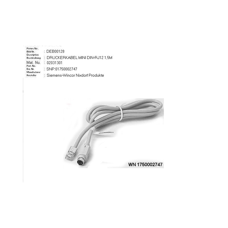 02031301 - CONNECTING CABLE MINI DIN RJ12 1 5M BEIG