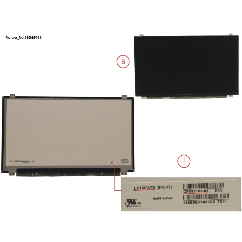 38045965 - LCD PANEL LGD AG, LP156WF6-SPK1(EDP,FHD)
