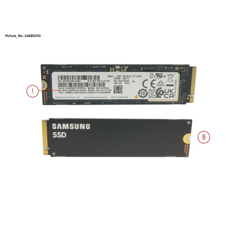 34080392 - SSD PCIE M.2 2280 256GB PM9A1 (SED)