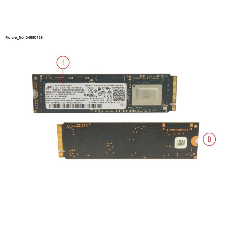 34080738 - SSD PCIE M.2 2280 256GB 2300 (SED)