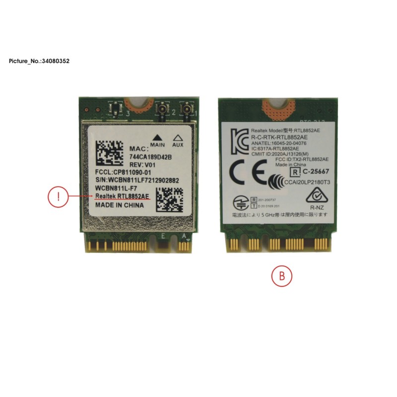 34080352 - WLAN REALTEK WI-FI 6+BT 5.2 RTL8852AE