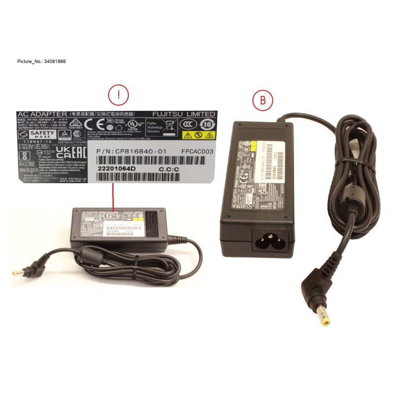 34081866 - AC-ADAPTER 19V 65W (3-PIN) UKCA TCO9