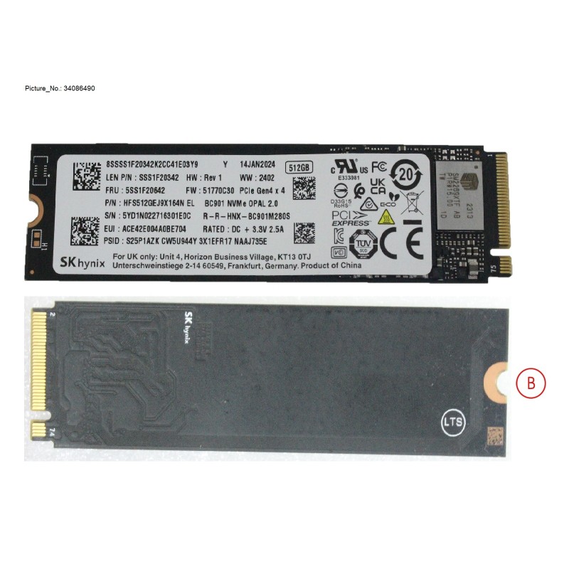 34086490 - SSD PCIE M.2 BC901 512GB G4 (SED)