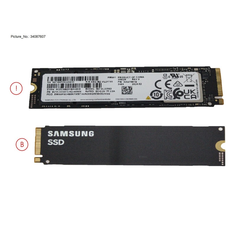34087607 - SSD PCIE M.2 2280 256GB (PM9A1 NON-SED)