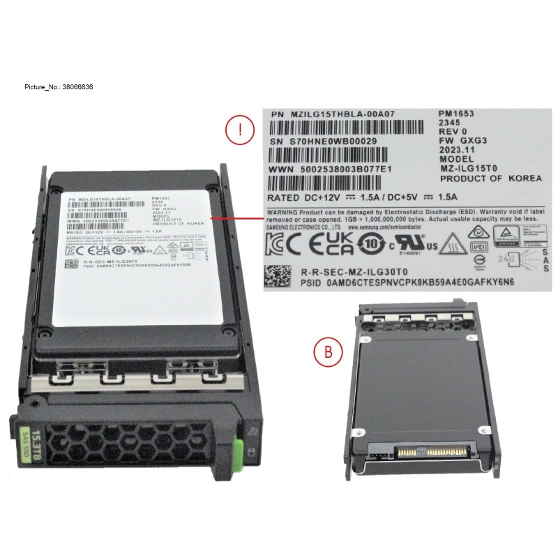 38066636 - SSD SAS 24G RI 15.36TB SED IN SFF SLIM