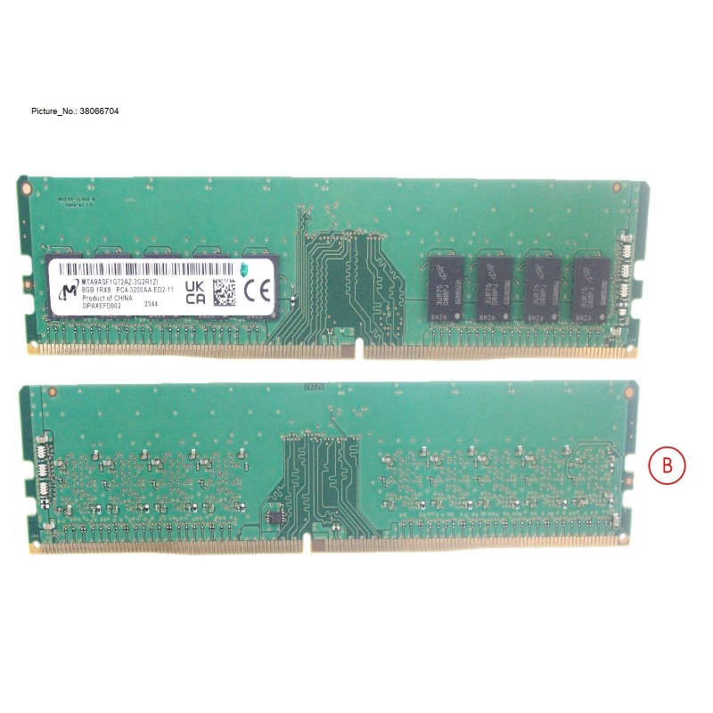 38066704 - 8GB (1X8GB) 1RX8 DDR4-3200 U ECC