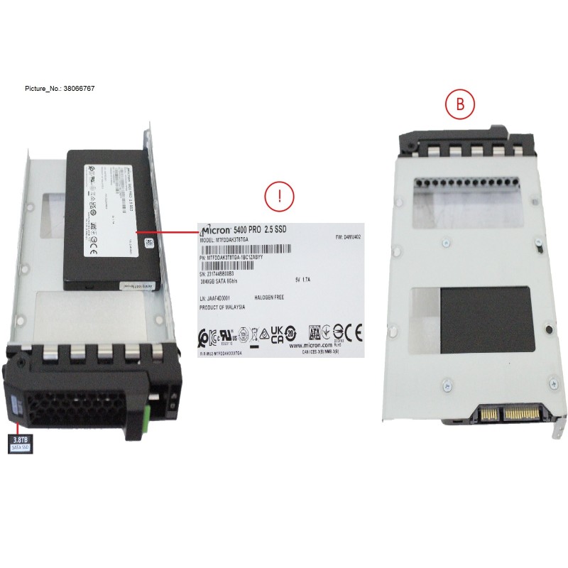 38066767 - SSD SATA 6G RI 3.84TB IN LFF SLIM