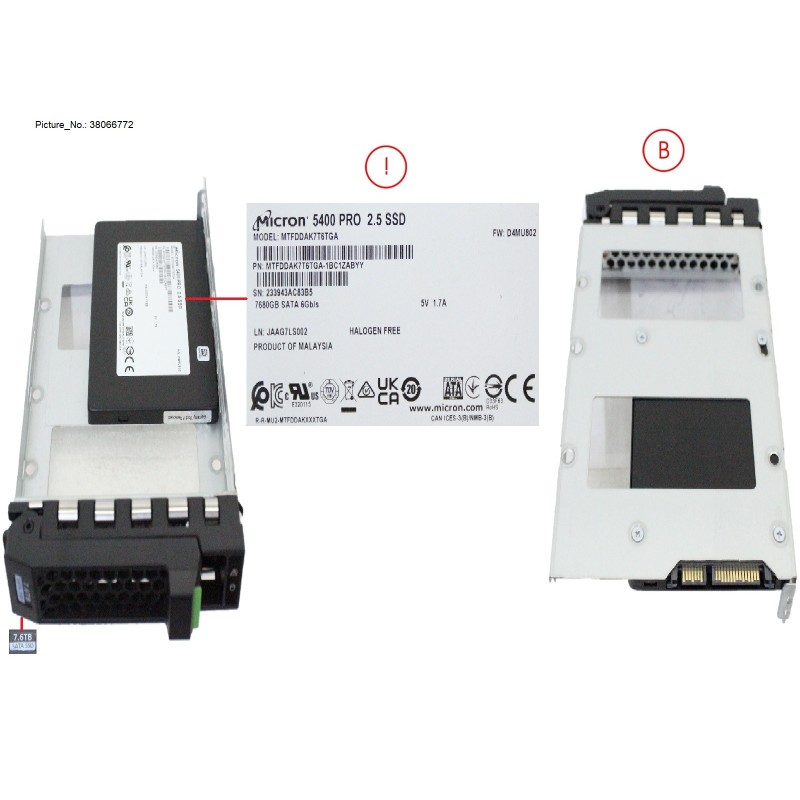 38066772 - SSD SATA 6G RI 7.68TB IN LFF SLIM